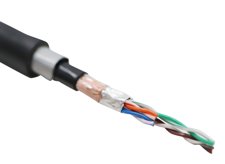 Coaxial cable with exposed copper core and braided shield