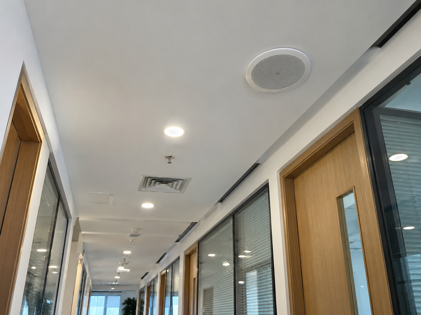 Ceiling speaker in a modern office